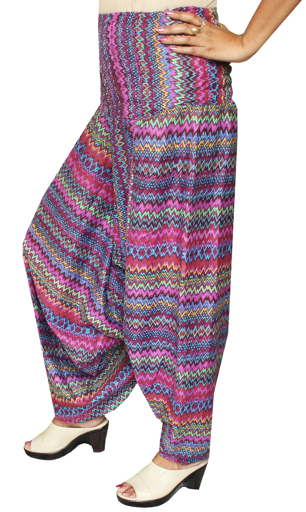 Womens Smocked Waist Hippie Rayon Harem Pants (Multicolor) - Image 2