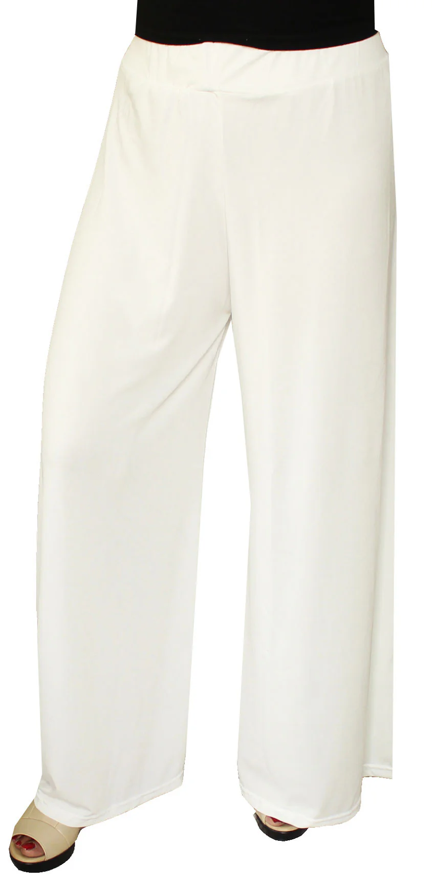 Womens Trousers Wide Leg Palazzo Solid Color Lycra Indian Clothing (Off-White) - Image 2