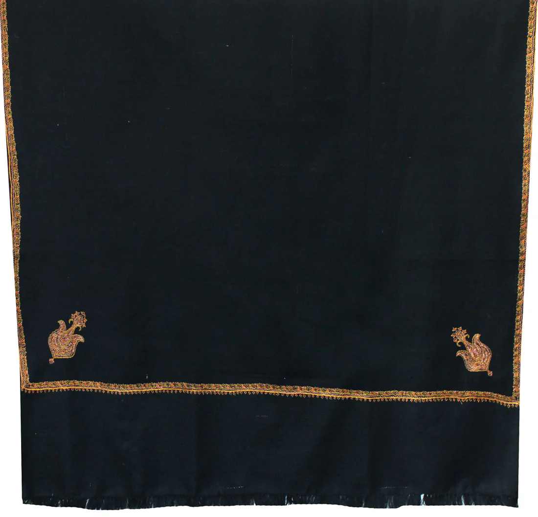 Women's Wool Indian Shawl Hand Embroidered Gift (Black) - Image 2