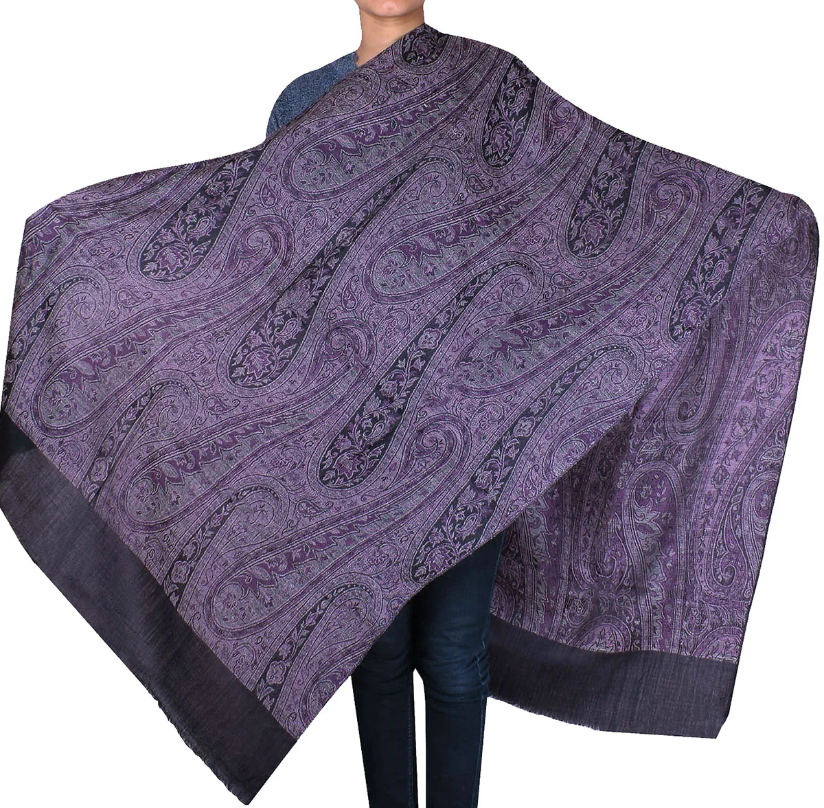 Women's Wool Shawl Scarves Paisley Indian Clothing (80 x 40 inches) - Image 2