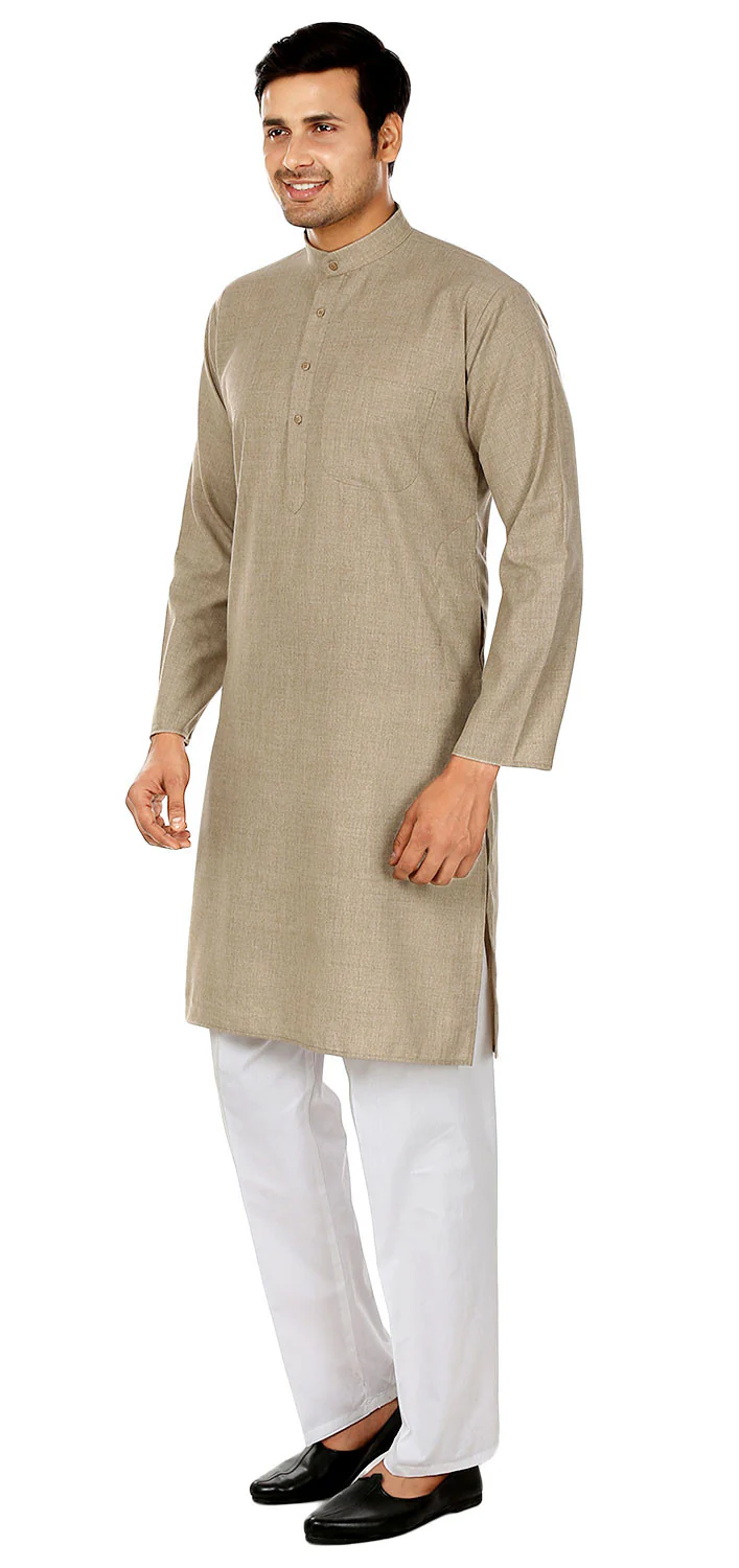 Wool Blend Cotton Kurta Pajama Men's Indian Dress (Brown) - Image 2