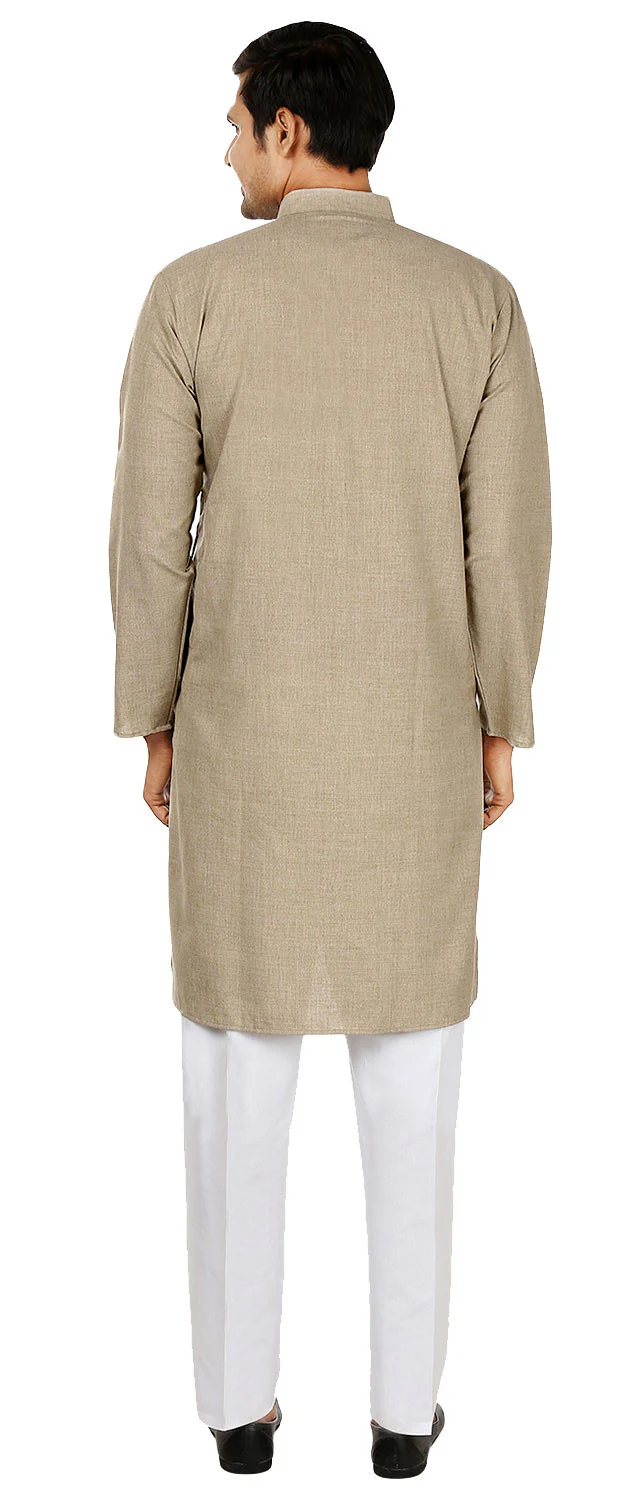 Wool Blend Cotton Kurta Pajama Men's Indian Dress (Brown) - Image 3