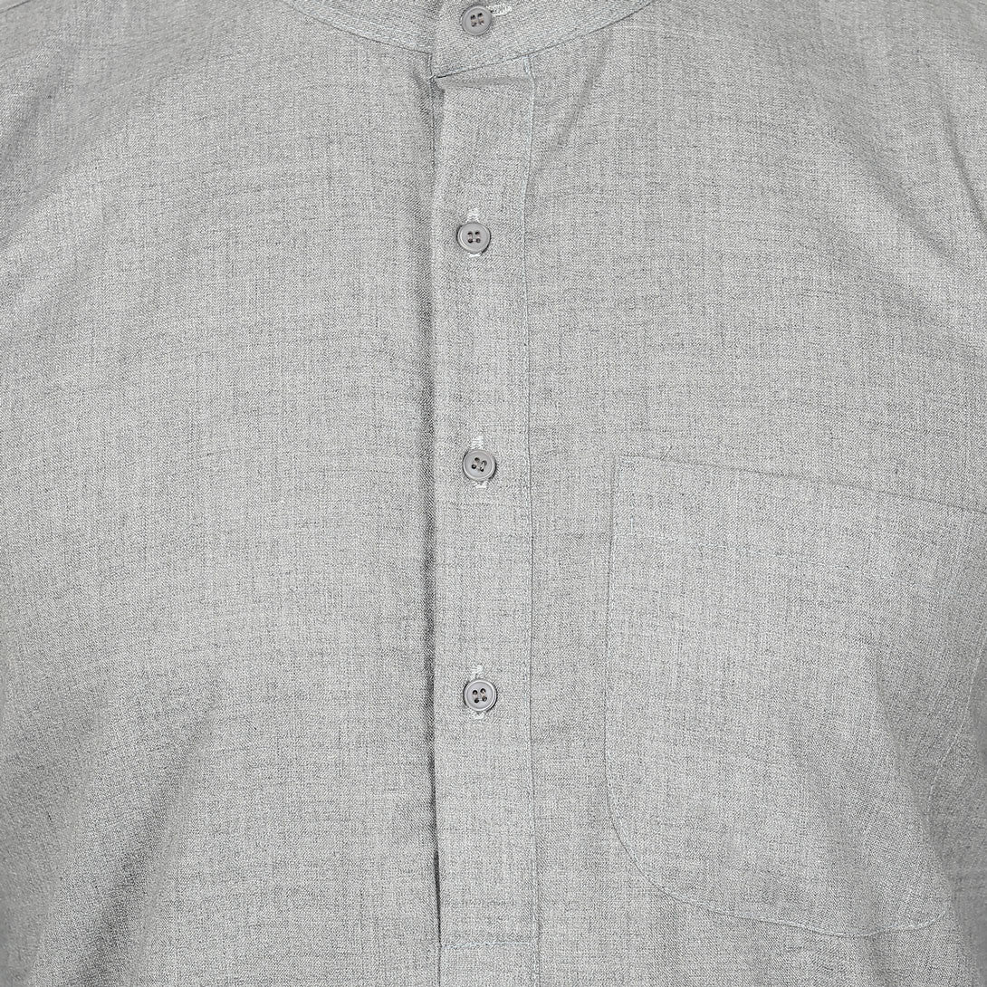 Wool Blend Cotton Kurta Pajama Men's Indian Dress (Grey) - Image 4