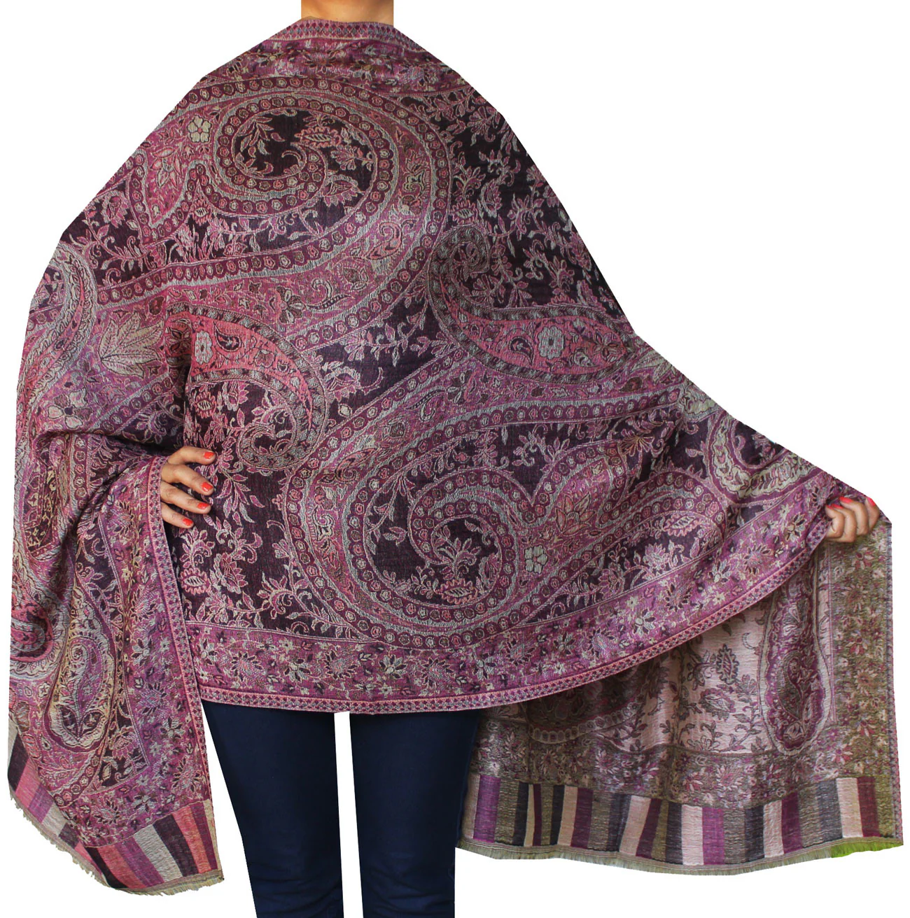 Wool Scarf Shawls Paisley Womens Indian Clothing Gift (84 x 30 inches)