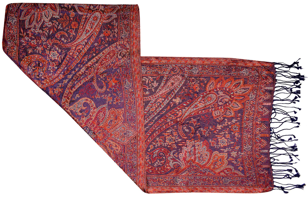 Wool Silk Paisley Scarf Unisex Men's Women's Muffler India Gift (64 x 13 inches) - Image 2