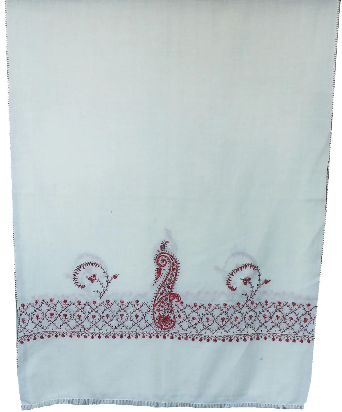Woolen Hand Embroidered Scarf Shawl Womens Gift (76 x 28 inches, Off-White) - Image 2