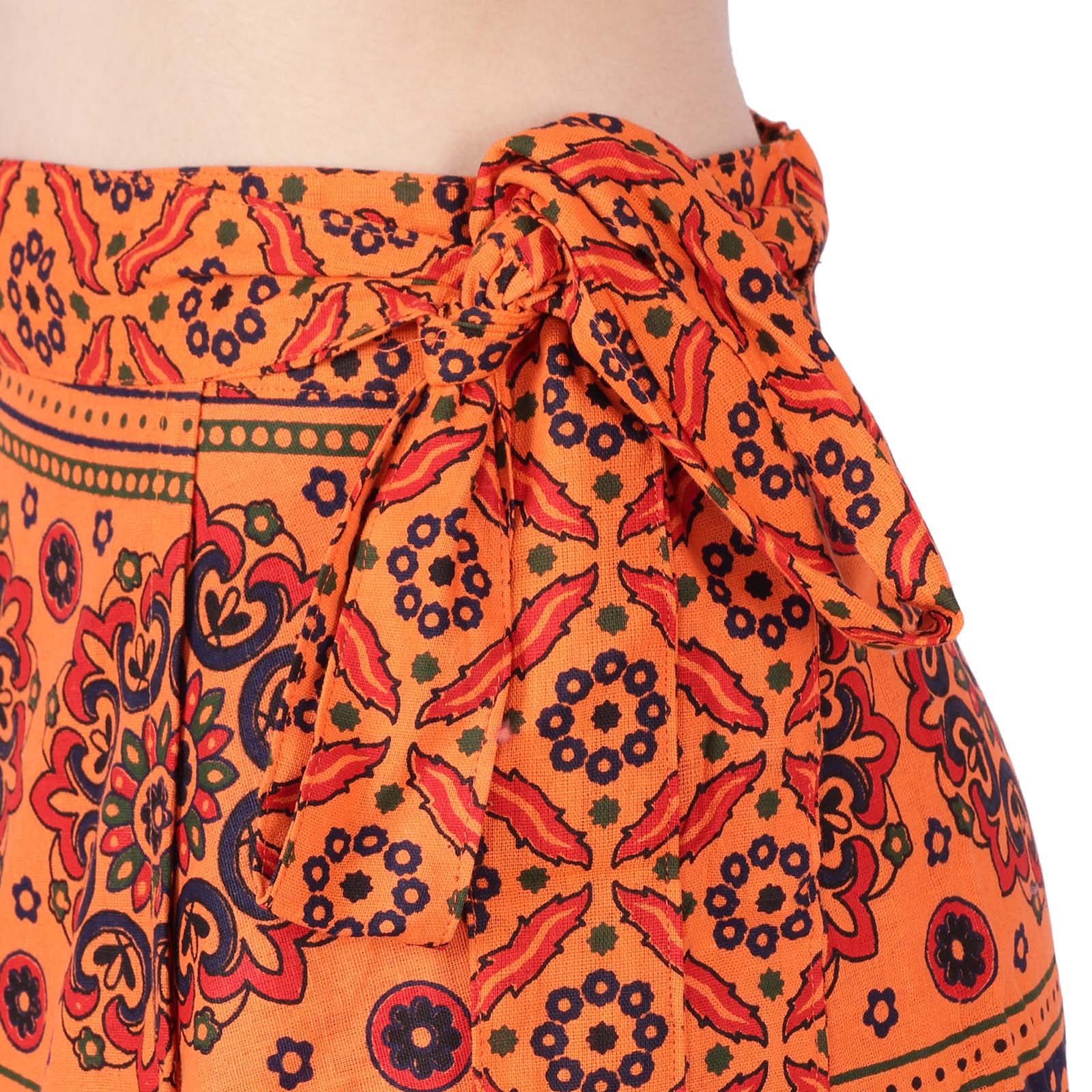 Wrap Around Indian Skirt Cotton Printed Women's India Clothes (Orange, One Size) - Image 4