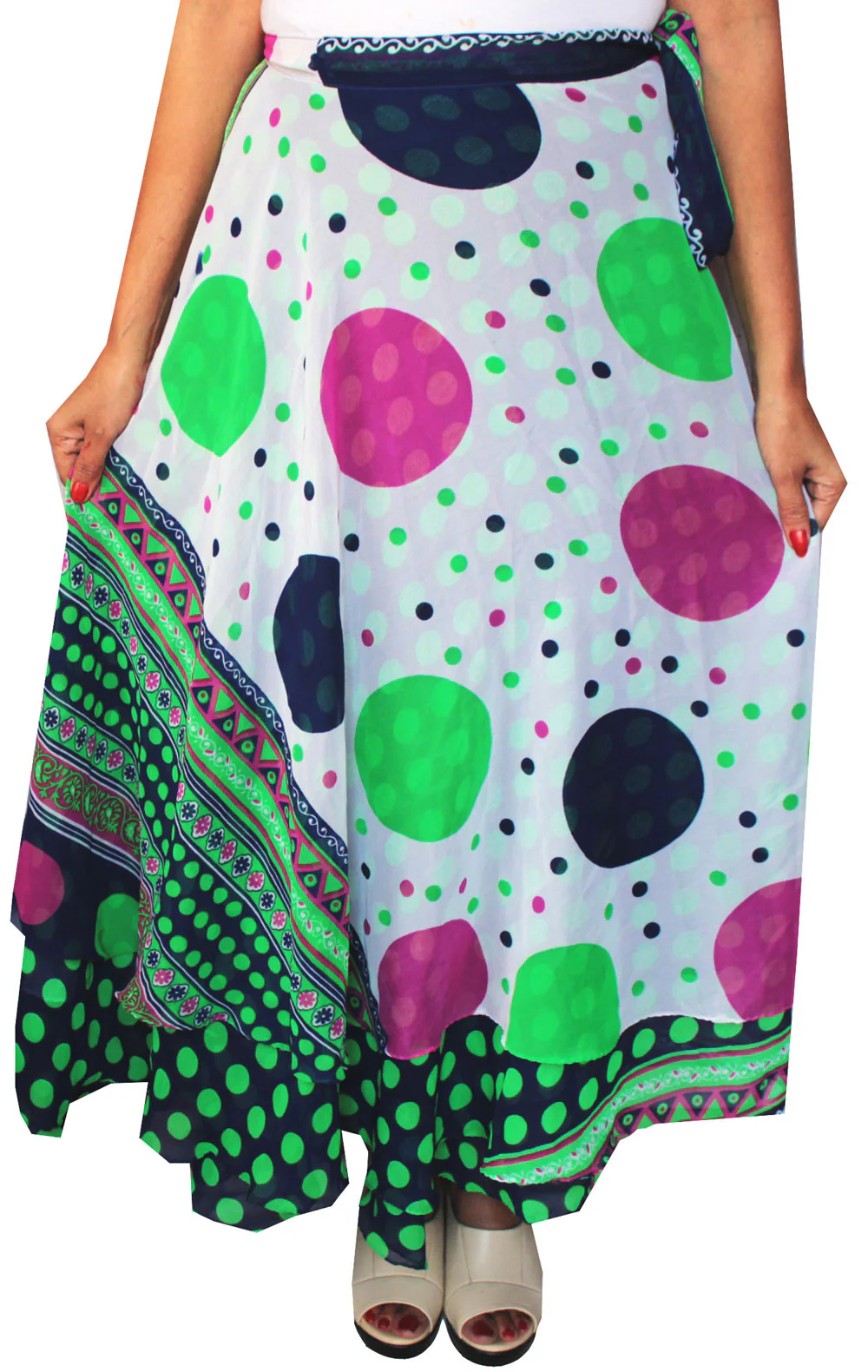 Wrap Around Long Indian Skirt Womens India Clothing (Green) - Image 2