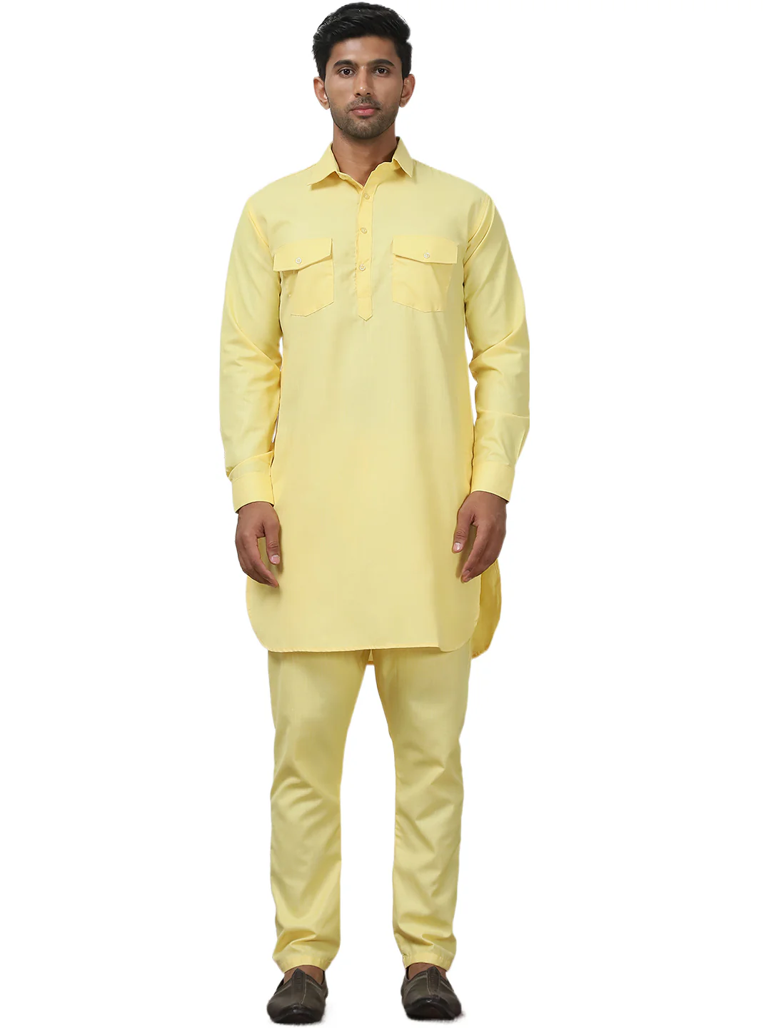 Yellow Punjabi Kurta Pajama Set – Cotton Indian Outfit for Men