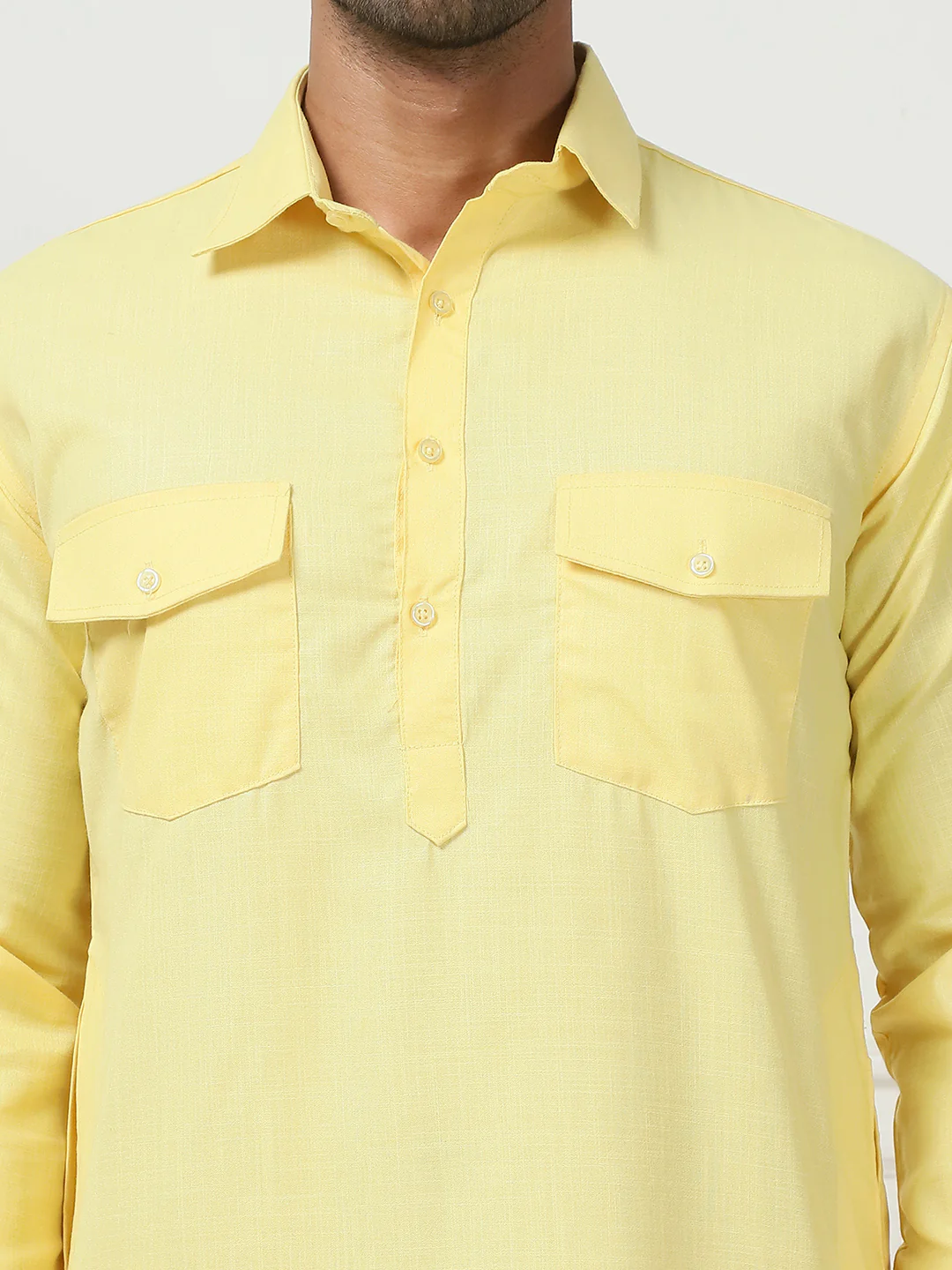 Yellow Punjabi Kurta Pajama Set – Cotton Indian Outfit for Men - Image 6